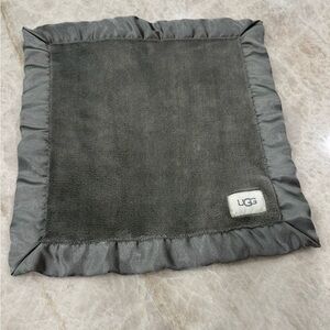 UGG Baby Grey Plush Blanket Satin Trim Soft Security Lovey EUC 14x14